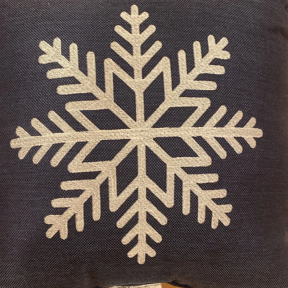 Snowflake outdoor pillow in navy/white